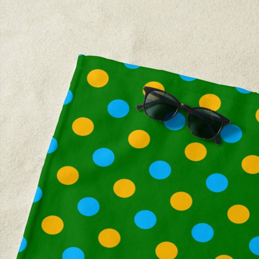 Serviette De Plage Dessin de pois noir jaune vert (En situation)