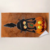 Serviette De Plage Dessin d'Halloween au chat effrayé sur Citrouille (Devant)