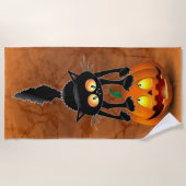 Serviette De Plage Dessin d'Halloween au chat effrayé sur Citrouille (Devant)