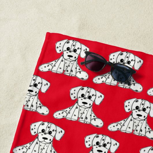 Serviette De Plage Dessin simple de contour de chien en peluche dalma (En situation)