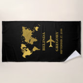 Serviette De Plage Destination Wedding World Passport Black Gold (Devant)