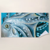 Serviette De Plage Détails de l'aquarelle bleu octopus (Devant)
