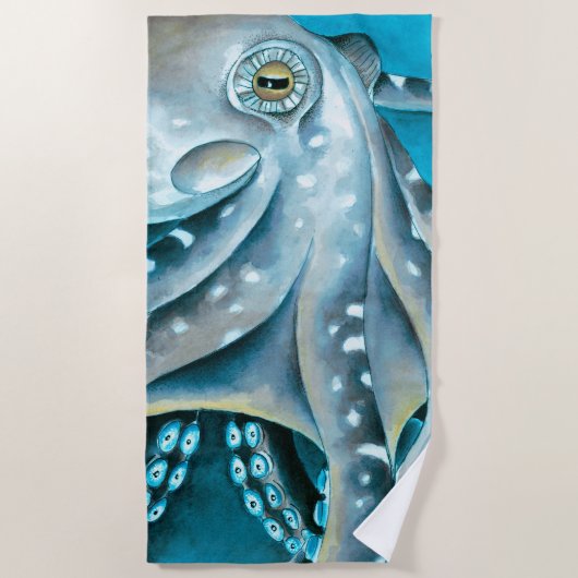 Serviette De Plage Détails de l'aquarelle bleu octopus (Devant)