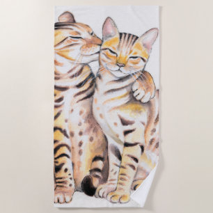 Serviette De Plage Deux chats du Bengale Aquarelle Art