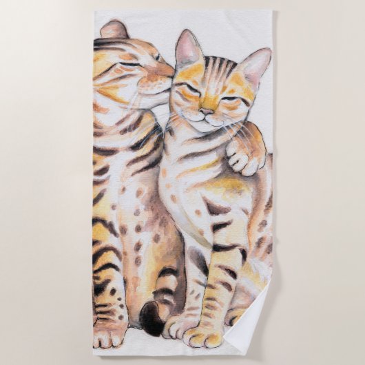 Serviette De Plage Deux chats du Bengale Aquarelle Art (Devant)