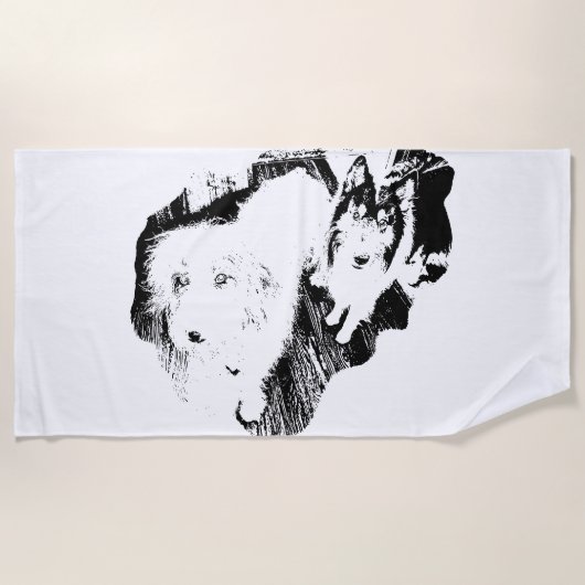 Serviette De Plage Deux Chiens, Un Lien (Devant)