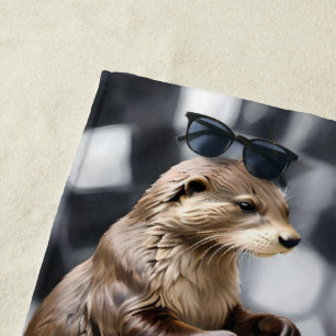 Serviette De Plage Deux Otters Jouant Aux Échecs,
