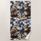 Serviette De Plage Deux Otters Jouant Aux Échecs, (Devant)
