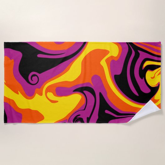 Serviette De Plage Déversement - orange, noir, rose et jaune (Devant)