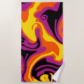 Serviette De Plage Déversement - orange, noir, rose et jaune (Devant)