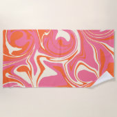 Serviette De Plage Déversement - rose, orange et crème (Devant)