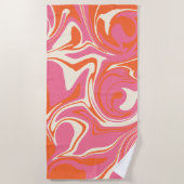 Serviette De Plage Déversement - rose, orange et crème (Devant)