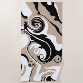 Serviette De Plage Déversement - Taupe, noir et blanc (Devant)
