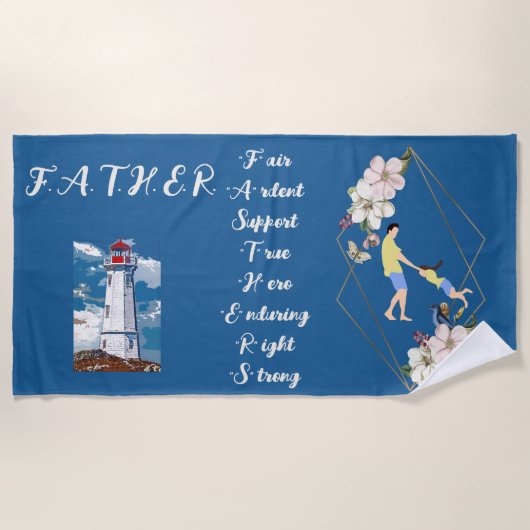 Serviette De Plage Devis de Fête des pères du phare papa Daughter Bon (Devant)