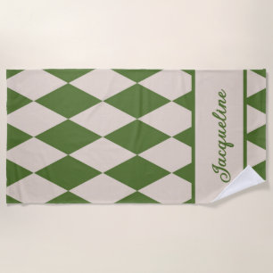 Serviette De Plage Diamant personnalisé À damiers vert + beige