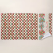 Serviette De Plage Diamants géométriques Turquoises roses Retro Flora (Devant)