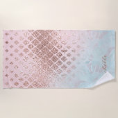 Serviette De Plage Diamants Rose Gold Foil et poudre Blue ID400 (Devant)