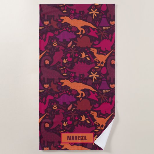 Serviette De Plage Dino Doodle Silhouettes Enfants Dinosaur (Devant)