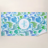 Serviette De Plage Dino Stripe Aquarelle Dinosaures Personnalisé (Devant)