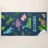 Serviette De Plage Dinosaure aquarelle avec nom enfant (Devant)