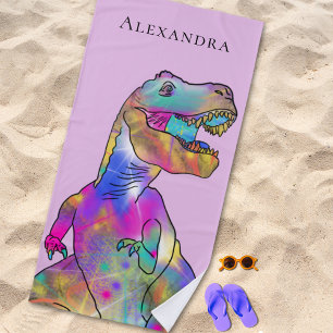 Serviette De Plage Dinosaure avec prénom de fille personnalisé