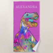 Serviette De Plage Dinosaure de nom de fille personnalisée (Devant)