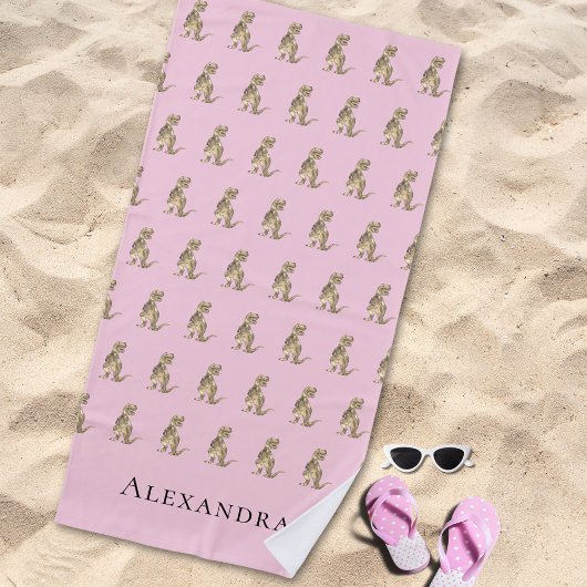 Serviette De Plage Dinosaure de nom de fille personnalisée