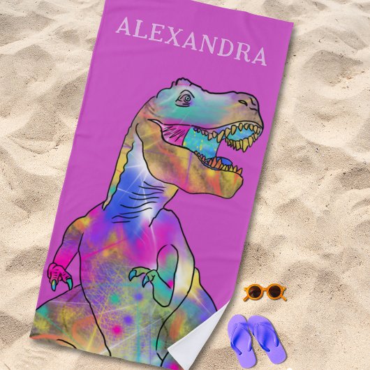 Serviette De Plage Dinosaure de nom de fille personnalisée