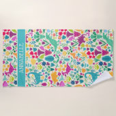 Serviette De Plage Dinosaure Floral Folk Silhouettes Belles Filles (Devant)