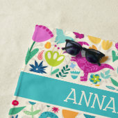 Serviette De Plage Dinosaure Floral Folk Silhouettes Belles Filles (En situation)