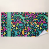 Serviette De Plage Dinosaure Floral Folk Silhouettes Belles Filles (Devant)