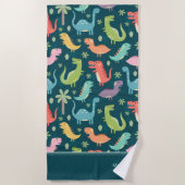 Serviette De Plage Dinosaure Motif Bleu Monogramme Enfant Garçon (Devant)