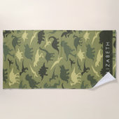 Serviette De Plage Dinosaure Motif, Dinosaur Silhouette, Votre Nom (Devant)