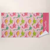 Serviette De Plage Dinosaure Rose Enfants (Devant)