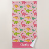Serviette De Plage Dinosaure Rose Enfants (Devant)