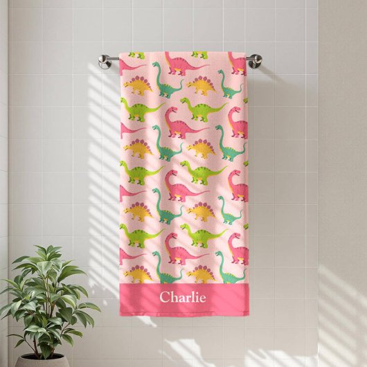 Serviette De Plage Dinosaure Rose Enfants