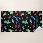 Serviette De Plage Dinosaures astronautes à l'aquarelle dans l'espace (Devant)