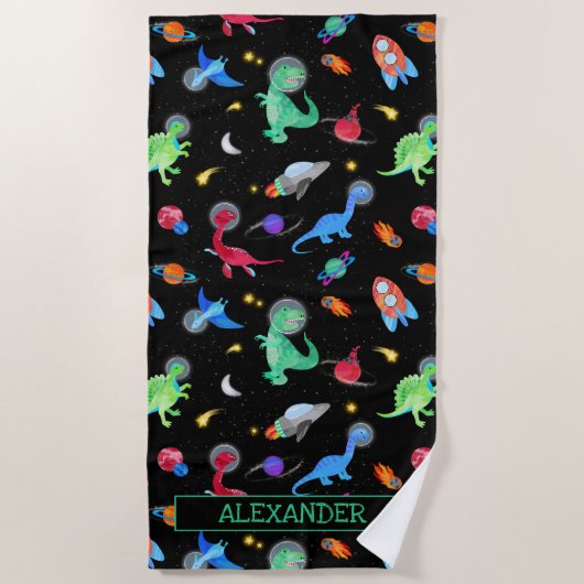 Serviette De Plage Dinosaures astronautes à l'aquarelle dans l'espace (Devant)