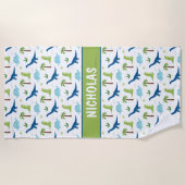 Serviette De Plage Dinosaures Blues et Verts (Devant)