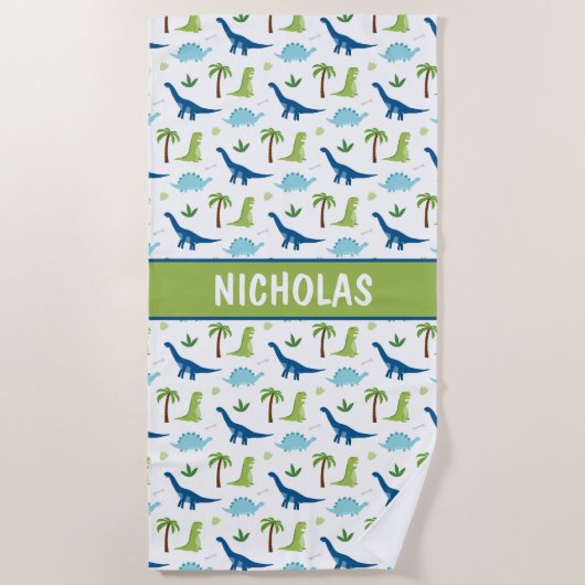 Serviette De Plage Dinosaures Blues et Verts (Devant)
