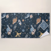 Serviette De Plage Dinosaures mignons dans le Motif spatial enfants (Devant)