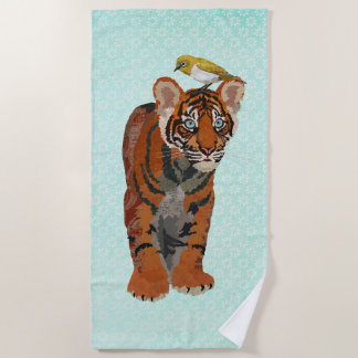 SERVIETTE DE PLAGE D'OISEAU EN OR ET TIGER
