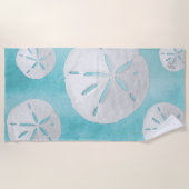 Serviette De Plage Dollar de sable tropical Turquoise Aquarelle  (Devant)