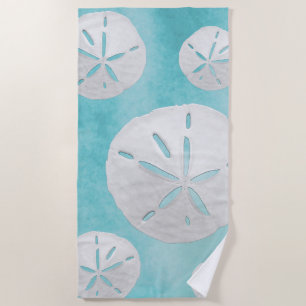 Serviette De Plage Dollar de sable tropical Turquoise Aquarelle 