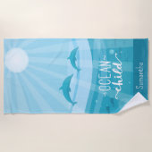 Serviette De Plage Dolphin Fish Ocean Waves Personnalisé (Devant)