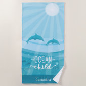 Serviette De Plage Dolphin Fish Ocean Waves Personnalisé (Devant)