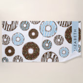 Serviette De Plage Donuts Bleus, Donuts Brown, Sprinkings, Votre Nom (Devant)