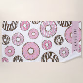 Serviette De Plage Donuts Roses, Donuts Blancs, Sprinkings, Votre Nom (Devant)