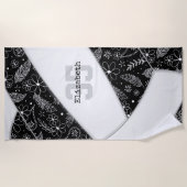 Serviette De Plage doodle floral artsy motif volleyball noir (Devant)