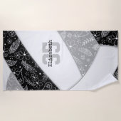 Serviette De Plage doodle floral artsy volley gris noir (Devant)